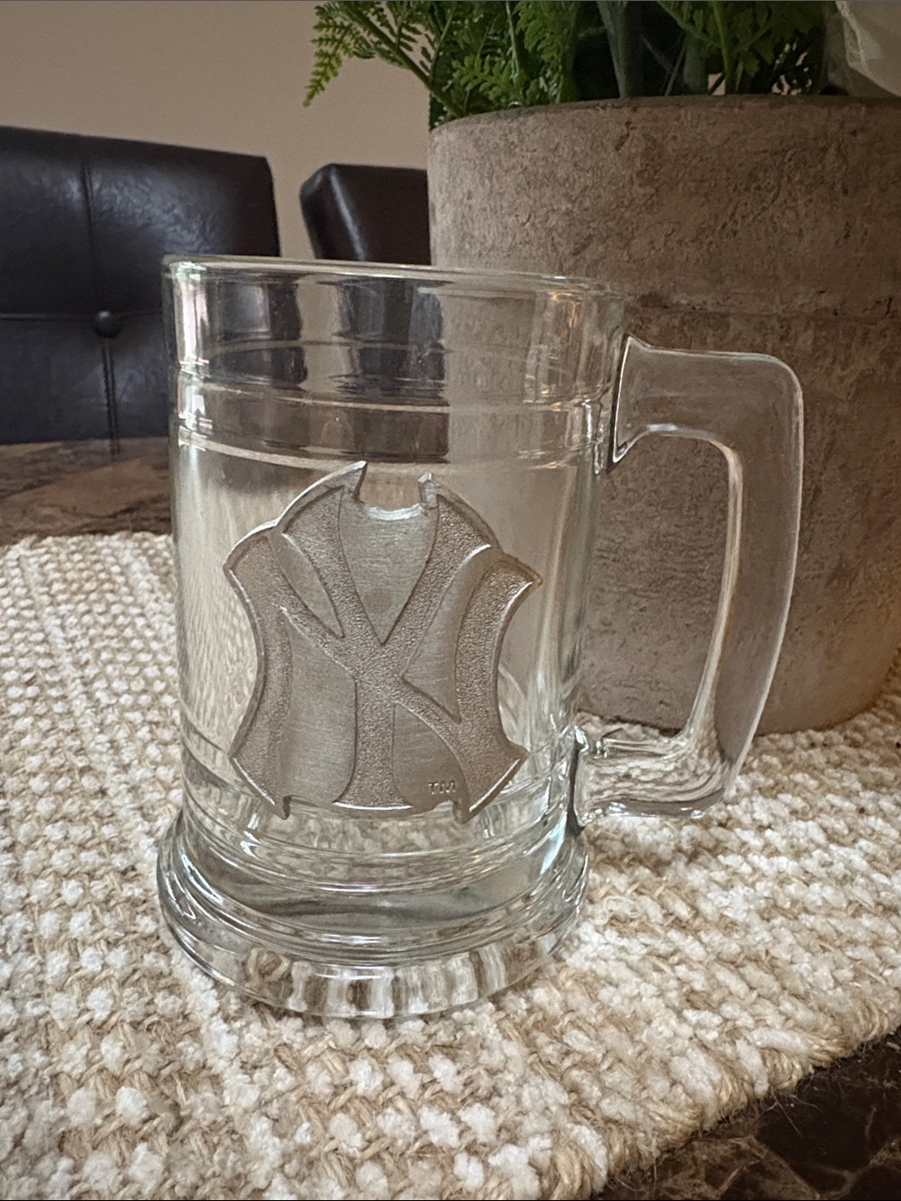VTG NY Yankees Heavy Glass Stein/Mug w/ Pewter Emblem by Great American Products